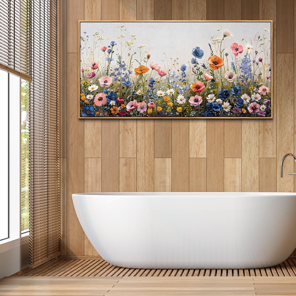 Wapluam Large Framed Canvas Wall Art For Living Room Wall Decor For Bedroom Abstract Wall Painting Flowers Pictures Home Decorations Prints Posters Modern Room Home Decor Wood Framed 20" x 40"