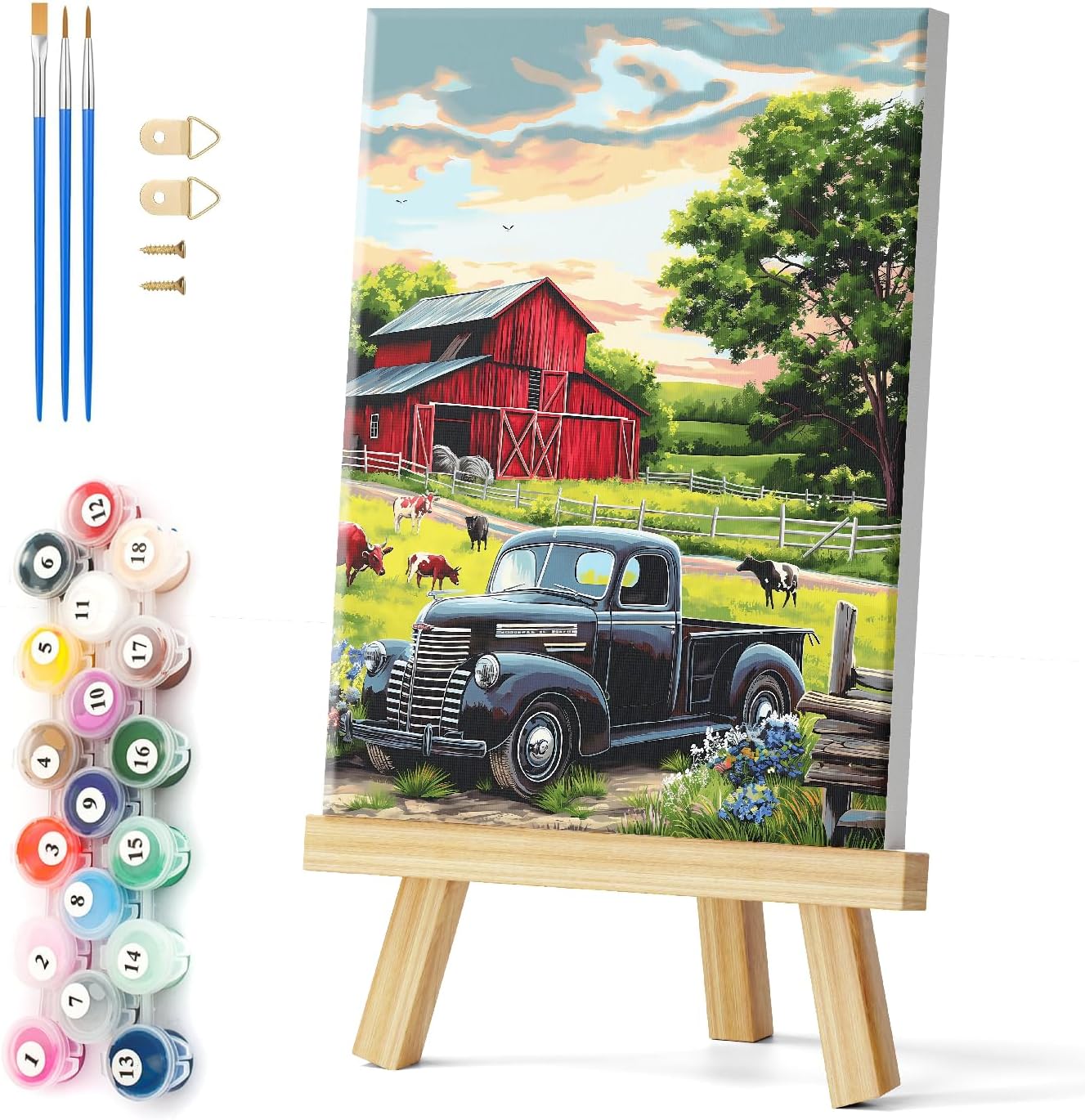 Natuyalo Paint by Numbers for Adults with Frame Farm Landscape - 12"x16" Art Craft Painting by Number Kits for Beginner Acrylic Pigment DIY Canvas Stretched Framed