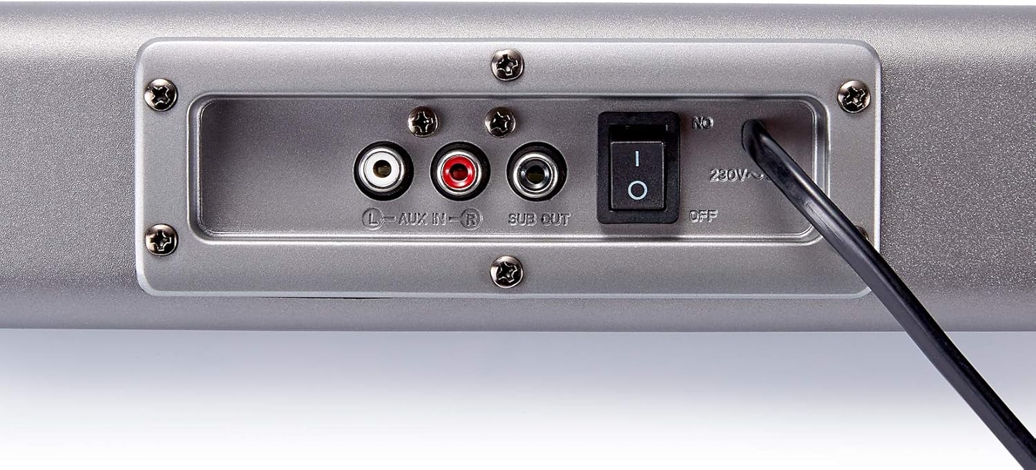 Atzekoa view of the Thomson SBC255BT Soundbar showing power input and audio connections