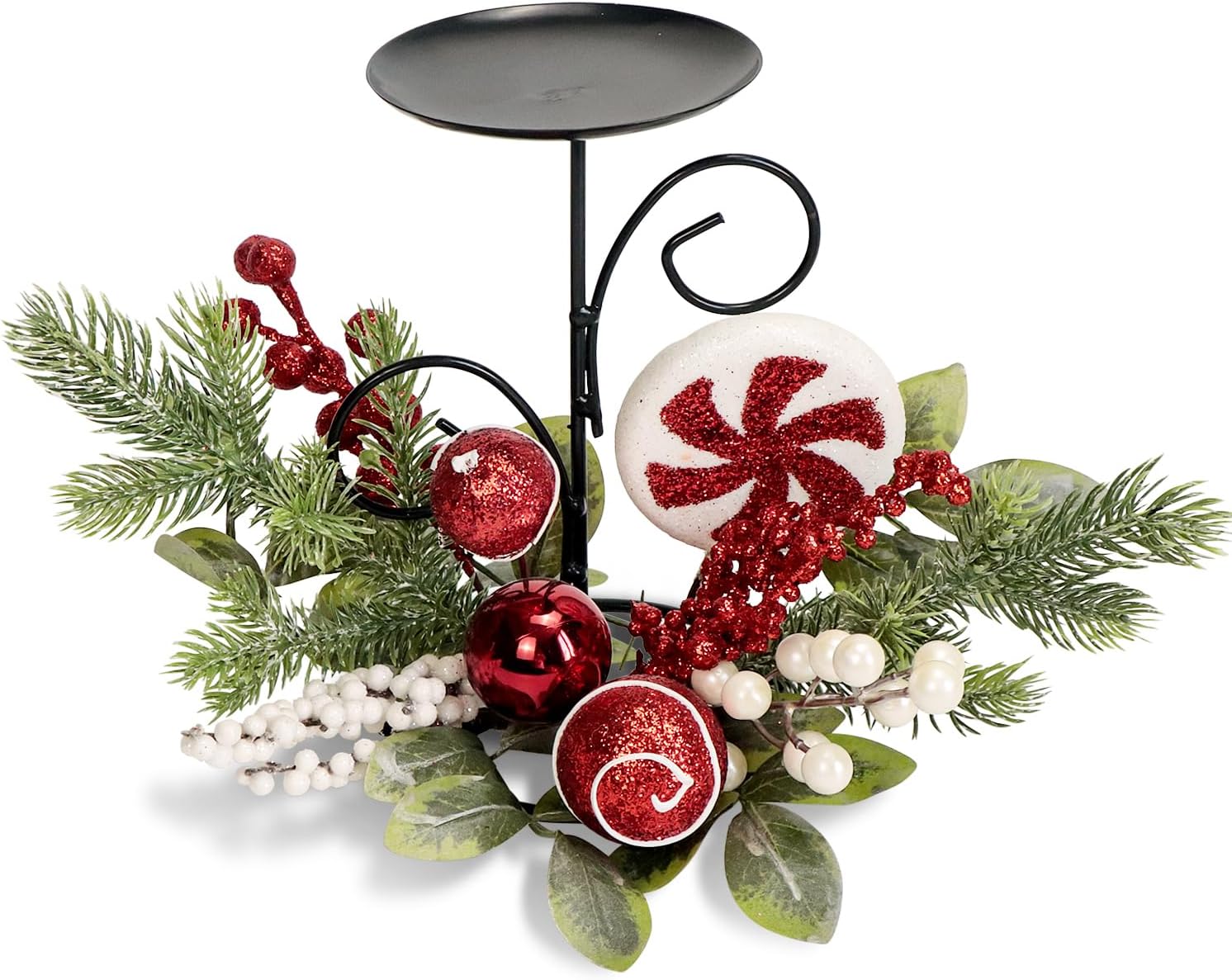 Christmas Candle Holder with Glitter Holly Berries Peppermint Lollipop Xmas Baubles Ball Pine Leaves Candlestick Table Centerpiece Decorations Steel Base Stand Festive Tabletop Home Ornaments (Candy) Christmas Candle Holder with Glitter Holly Berries Peppermint Lollipop Xmas Baubles Ball Pine Leaves Candlestick Table Centerpiece Decorations Steel Base Stand Festive Tabletop Home Ornaments (Candy)