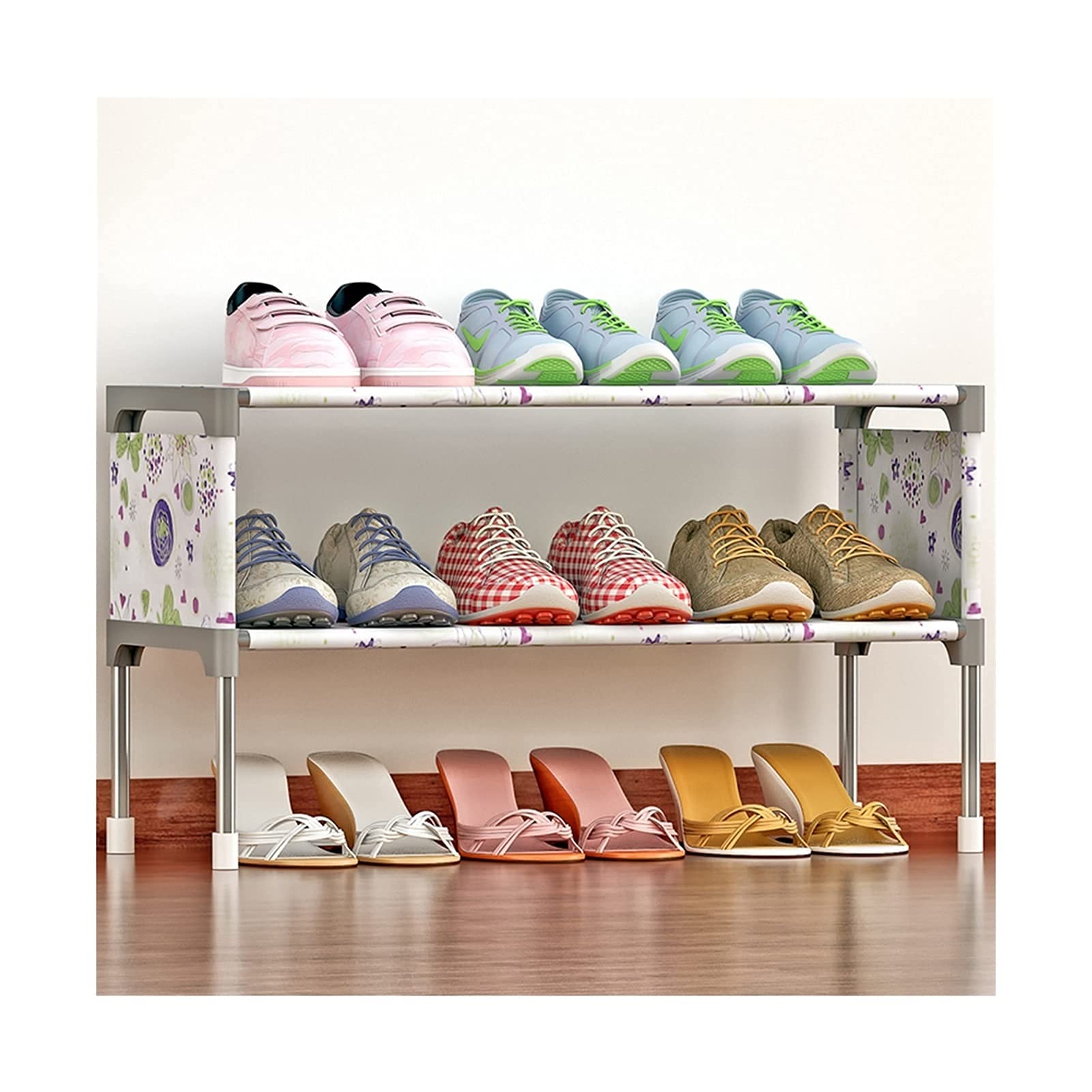 Étagère à chaussures à 3 niveaux empilable en tissu non tissé pour l'entrée