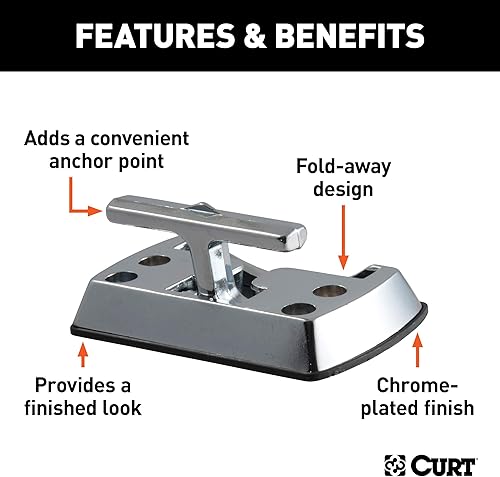 Miniatura 3 de CURT 83060 Anclaje de amarre plegable con gancho de cuerda, capacidad de 1,200 libras