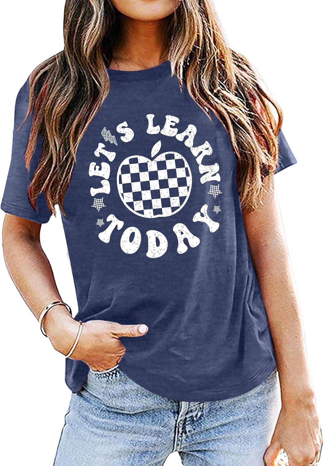 ASTANFY Let's Learn Today Teacher Shirts Women Back to School Teacher Life T-Shirt Teacher Gift Casual Graphic Tees - Image 2
