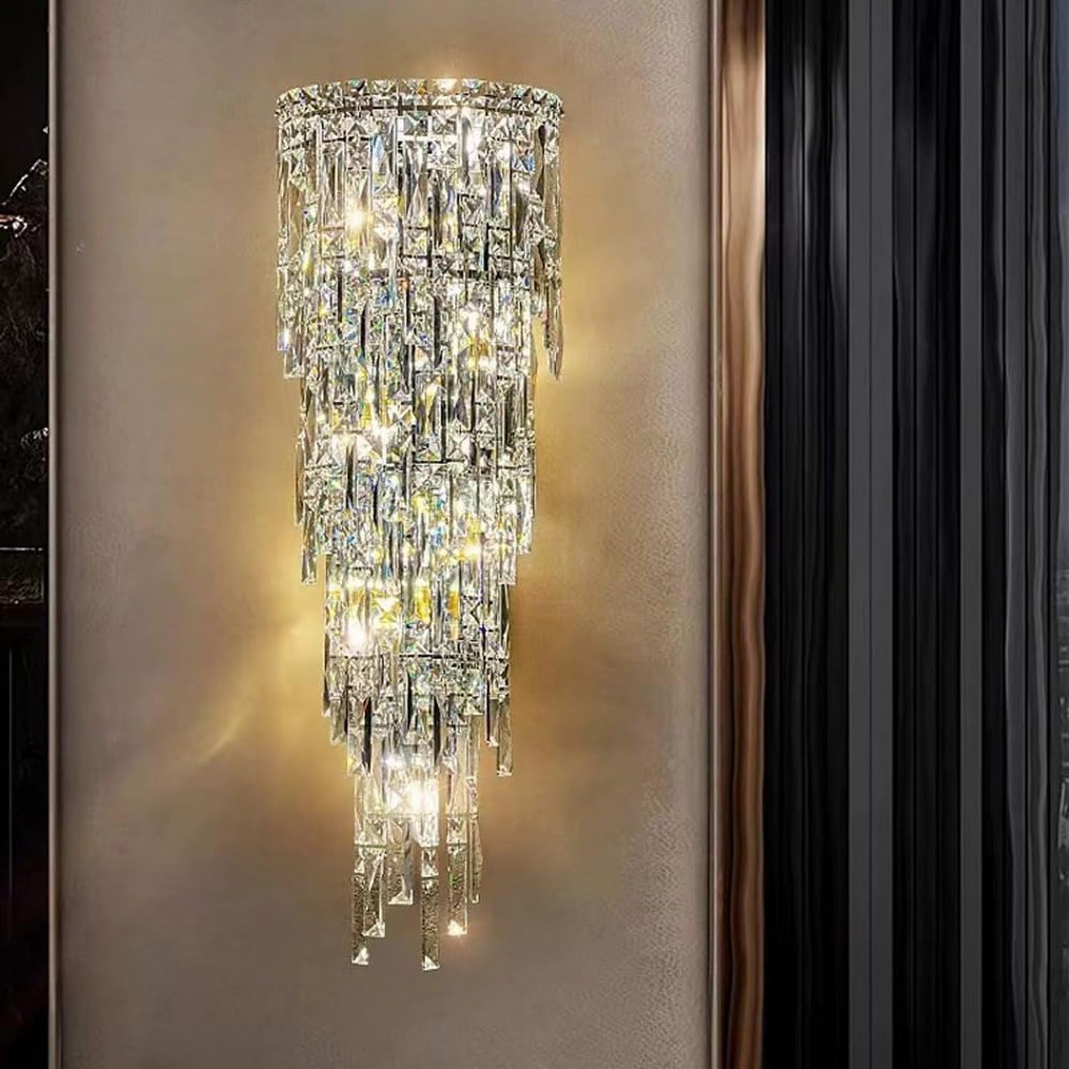 Modern Crystal Wall Light Fixtures Indoor Luxury Sconce Gold Chrome ble Bathroom Vanity Lights Long Hallway Lamp Compatible with Bedroom Living Room Hotels Foyer Entryway 46CM LED(Cromo,76CM)