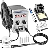 8586D 2 In 1 Soldering Station, SMD Hot Air Rework Station LED Dual Digital Display with Heat Gun and Solder Iron Kit, Electric Soldering Iron Station with Temperature Control, Auto Sleep Functions