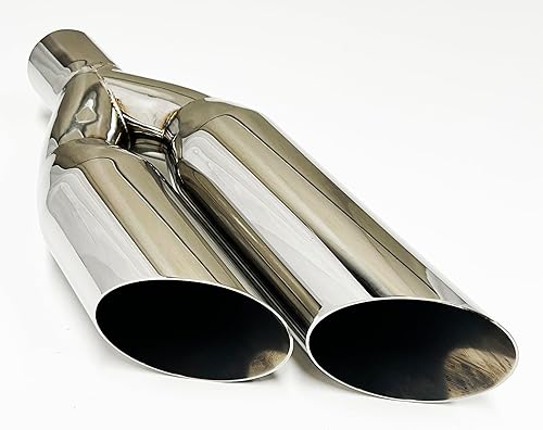 Miniatura 2 de Punta de escape 3.00 "Entrada 3.50" Doble Salida 18.00" Largo WDSW350018-300-HP-SS 304 Inoxidable de una sola pared lateral inclinada Wesdon Punta