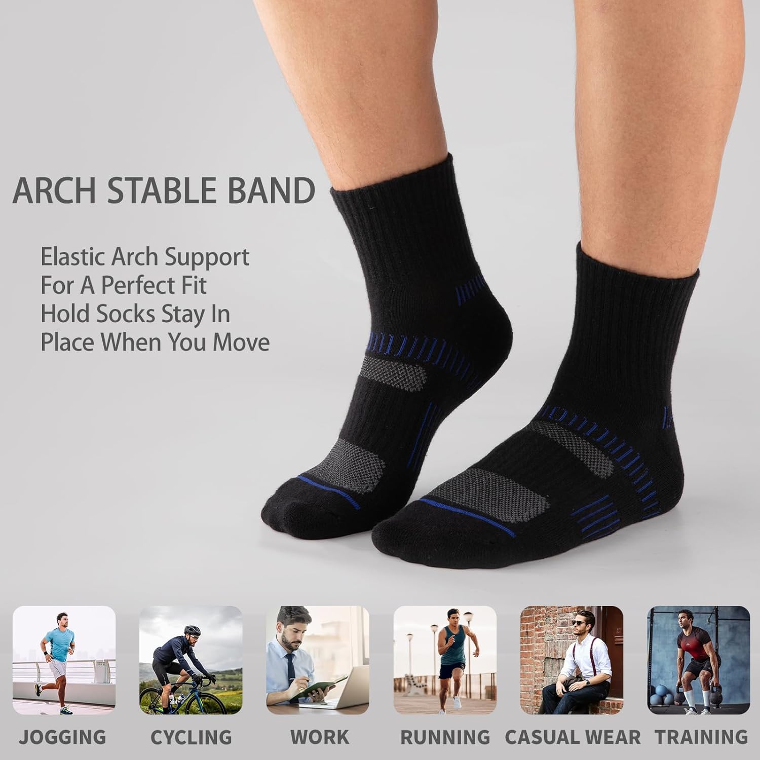 COOPLUS 8 Pairs Men's Athletic Ankle Socks Running Cushioned Cotton Quarter Sports Socks - Image 4