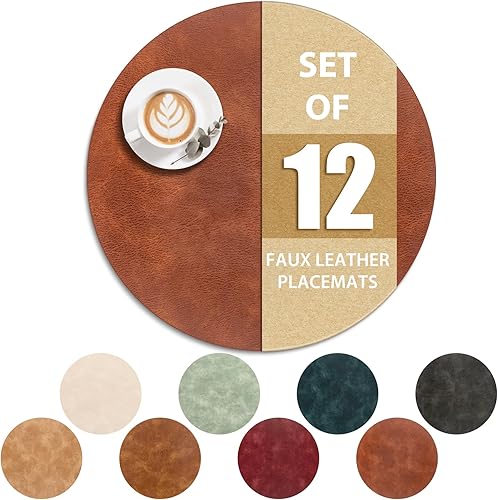 Miniatura 10 de ADRIMER Manteles individuales redondos resistentes al calor, juego de 8 manteles individuales lavables, impermeables, manteles individuales de piel