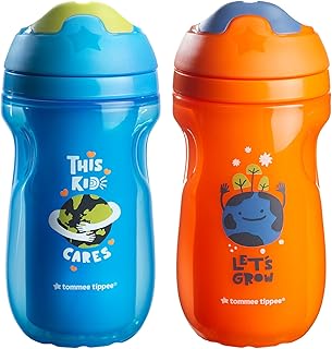 Tommee Tippee Insulated Sippy Cup, Water Bottle for Toddlers, Spill-Proof, BPA Free - 9 Ounces, 12+ Months, 2 Count (Design May Vary)