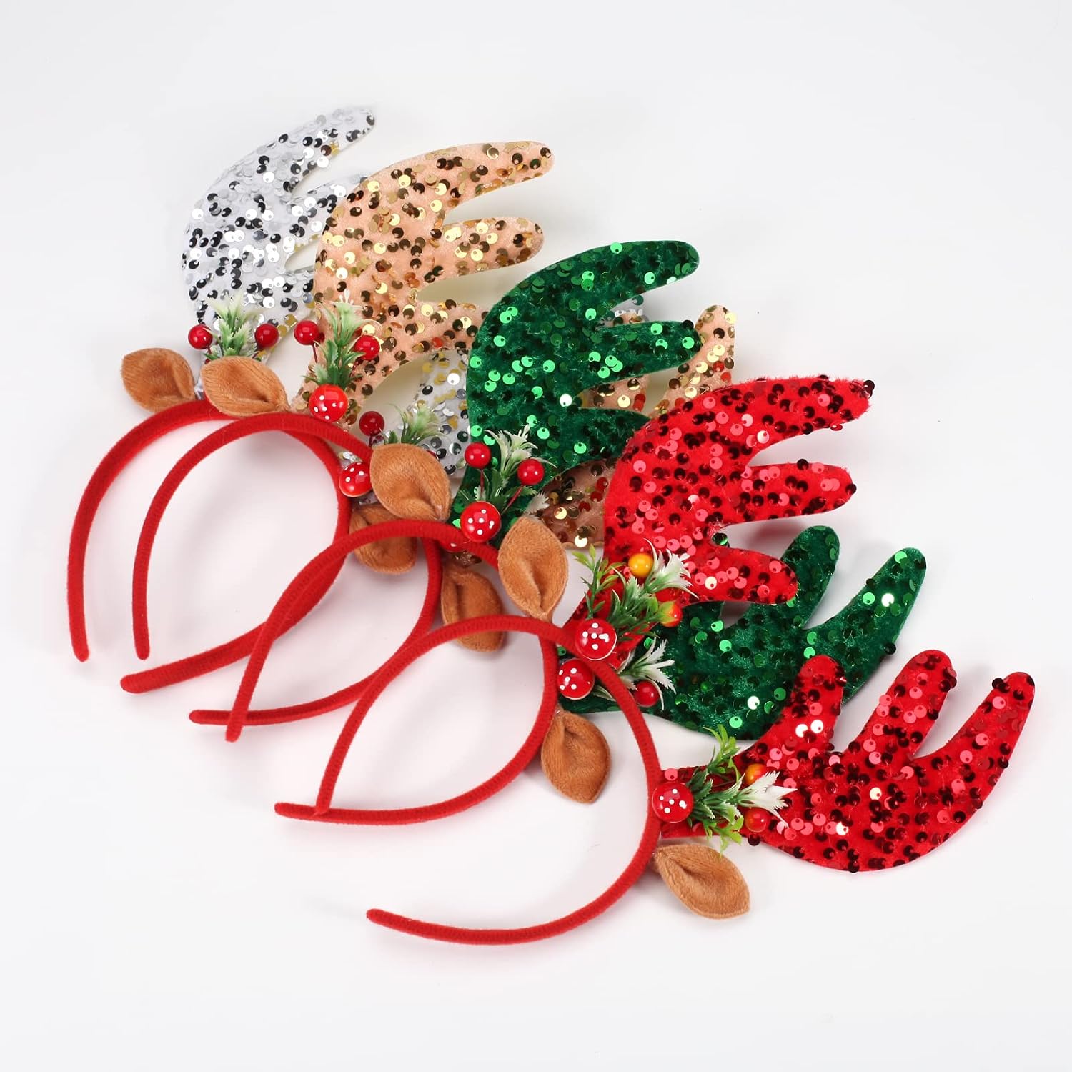 Christmas Headbands Sequins Xmas Headwear Reindeer Antler Hats Cute Costume Hairbands for Christmas Holiday