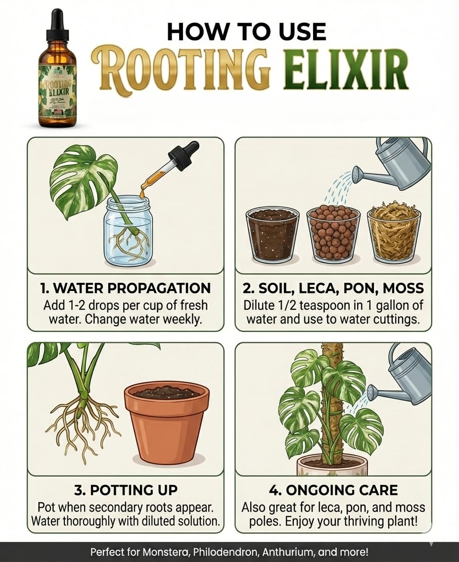 Rooting Elixir Prop Drops – Extra-Strength Liquid Hormone for Cuttings & Plant Propagation – IBA Root Stimulator with Vitamins – Transplant Shock - Houseplants, Monstera, Philodendron, Fiddle, Pothos