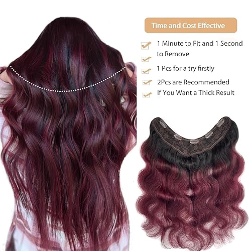 Miniatura 6 de Extensiones de cabello humano con clip, de una pieza, en forma de U, color borgoña, extensiones de cabello ondulado con clip, 14 pulgadas, 34,