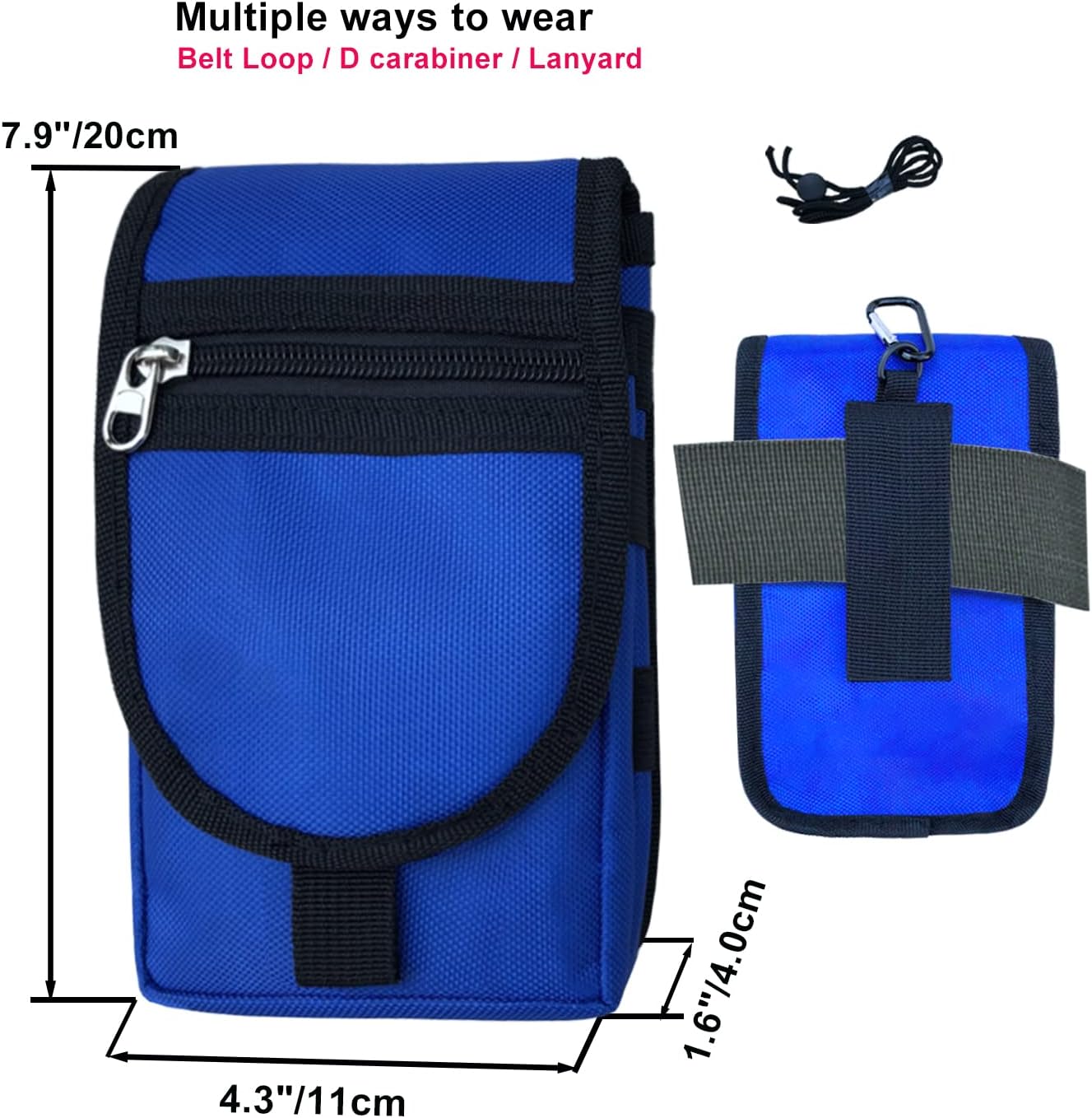 Belt Tool Pouch Holster, Multitool Organizer Pouch for EDC Gears Cellphone Case, Maezar Utility Sheath Bag, Nylon Tactical Tool Bag for Men, Small Pocket Phone Holder with D-Ring, Zipper (Loop Blue)