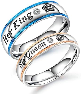 Fedifede Stile Corona Re E Regina Coppia Di Fedi Nuziali Lui E Lei, Stile Corona, Acciaio Inossidabile Nero - Taglia Selezionabile Anelli Corona Acciaio Nero - Foto 5