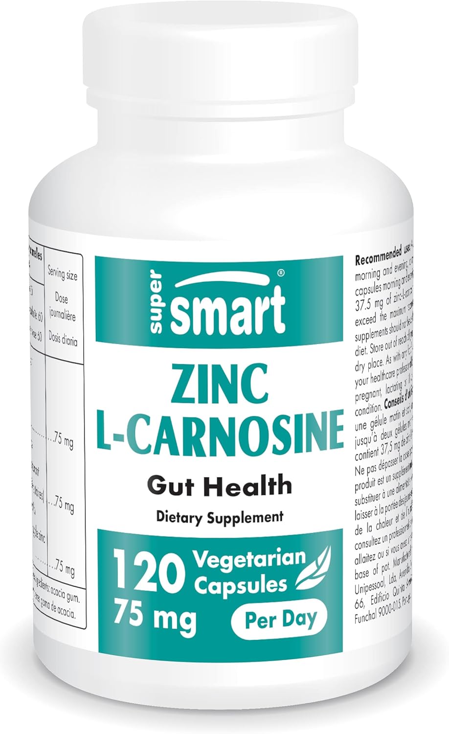 SuperSmart Zinc LCarnosine 75mg per Day (WellTolerated) Zinc