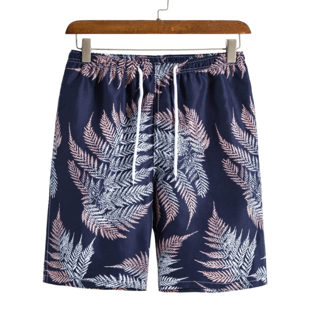 Camisa Hawaiana Hombre, Camisa Hawaiana Para Hombre Y Pantalones Cortos De Playa Hawaianos Conjunto Azul Marino Hojas De Plantas De Algodón Trajes De Hawaii Camisa De Playa De Manga Corta Casual Y