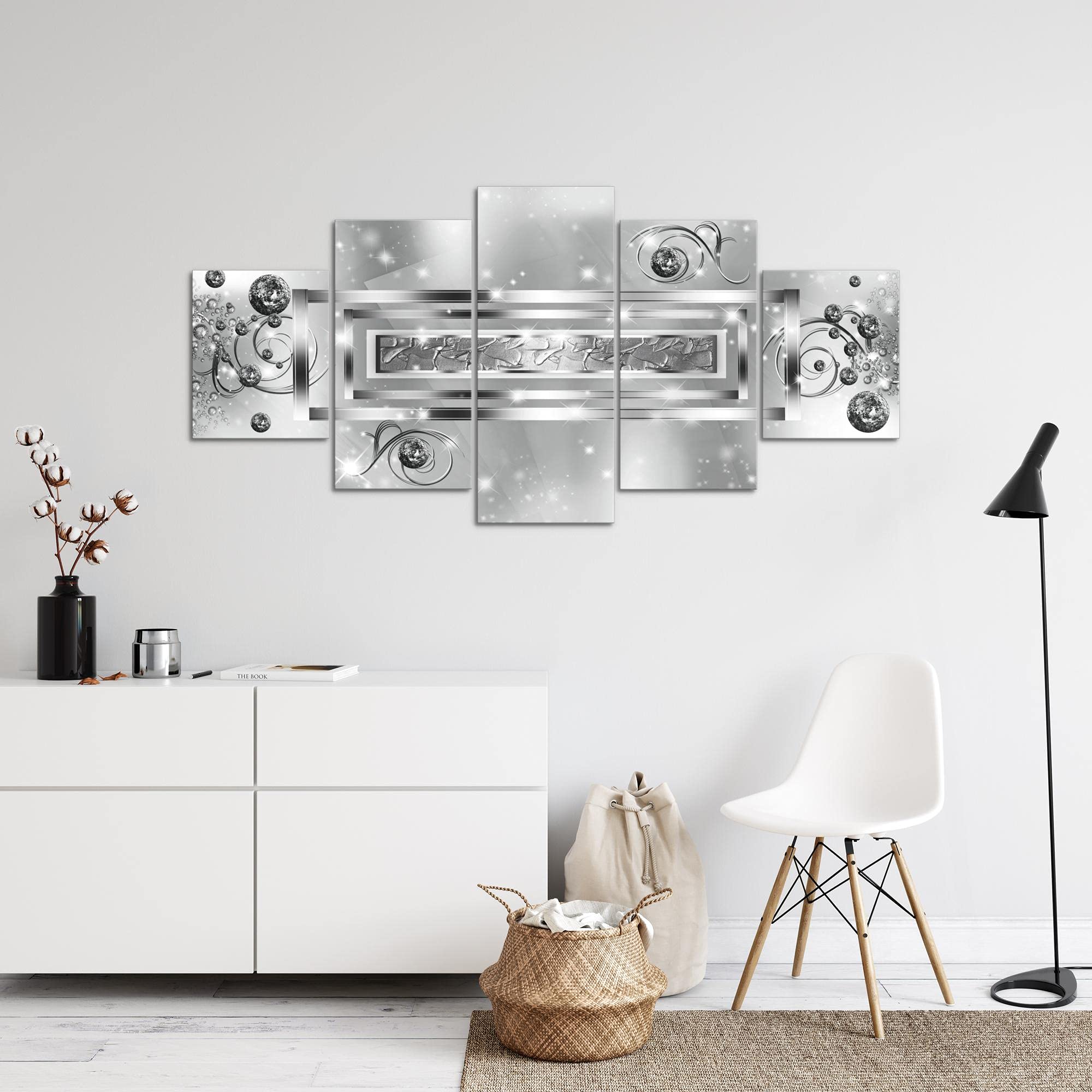 Runa Art - Quadri Astratto 200 x 100 cm 5 Pezzi XXL Decorazione Murale Design Grigio Nero Bianca 103851c
