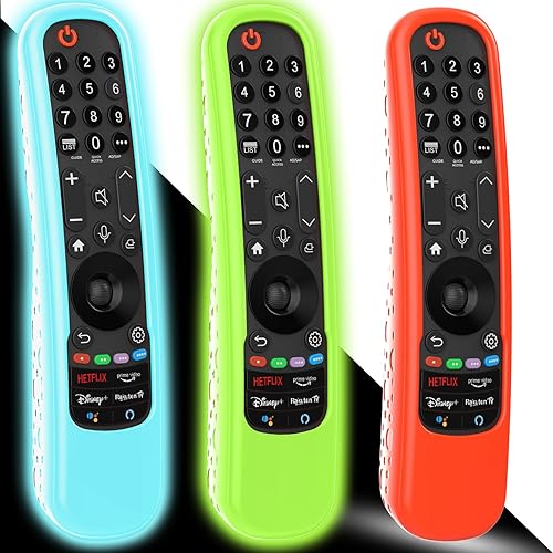 Paquete de 3 fundas para LG Magic Remote 2021-2024, funda de silicona para LG Smart TV Remote Control MR24GN MR23GA MR22GA AN-MR21GA brilla en la