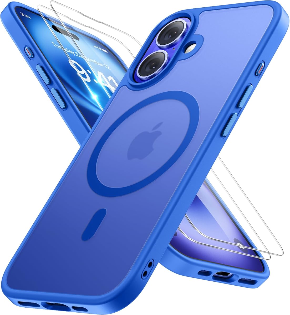 Miracase Magnetic Series for iPhone 16 Case [Compatible with MagSafe] [with 2X Screen Protectors] Military-Grade Protection, Anti-Fingerprint, Slim Phone Case for iPhone 16 6.1 inch - Blue
