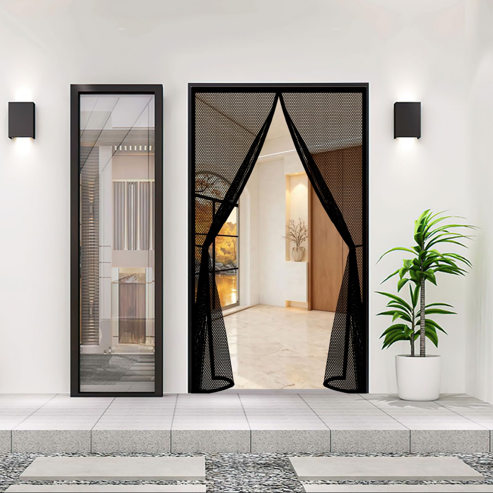 Magnetic Screen Door 94 x 255 cm Keep Insects Out Self-Sealing Powerful Magnets Curtain Insect Mesh Easy to Install Without Drilling for Patio Bedroom Sliding Kitchen, Black