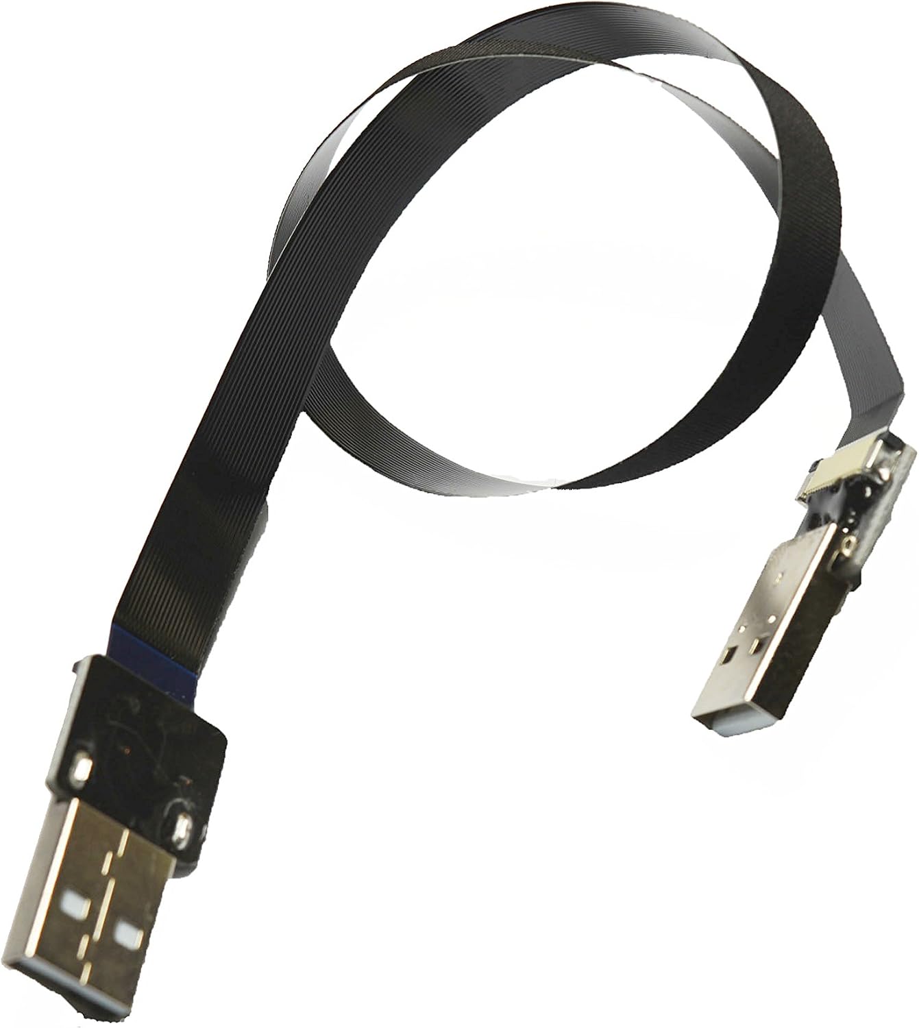 Permanent Black FPV Flat Slim Thin Ribbon FPC Cable Standard USB A to Standard USB A for sync and Charging (20CM)