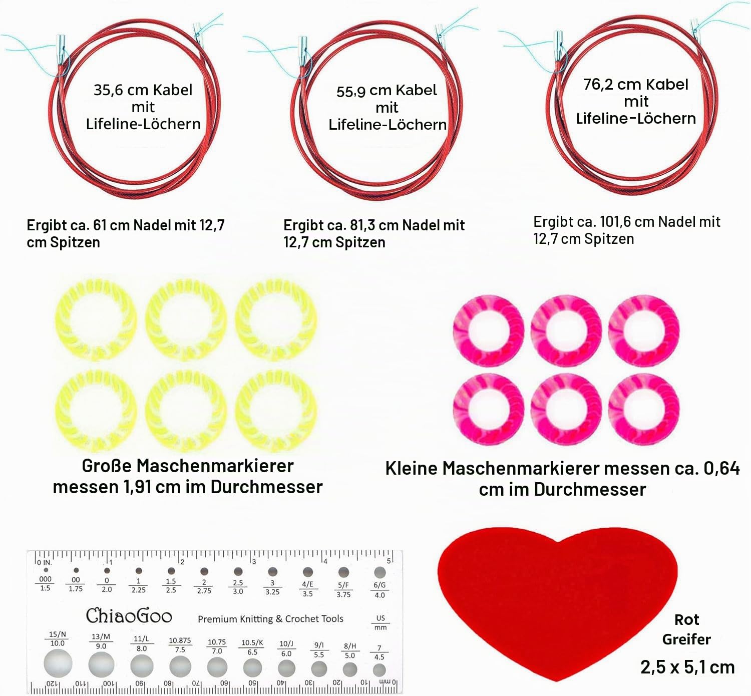 ChiaoGoo Stricknadeln, austauschbare rote Spitze, klein, 12,7 cm, mit 1 Artsiga Craft-Projekttasche 7500-S