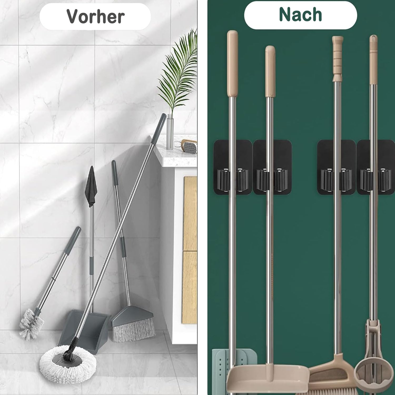 4 Stück Besenhalterung Wand, Selbstklebend Besenhalter Gerätehalter Wandhalterung, Gartengerätehalter Ohne Bohren Besen, Wand Organizer für Küche Zuhause Badezimmer Garage