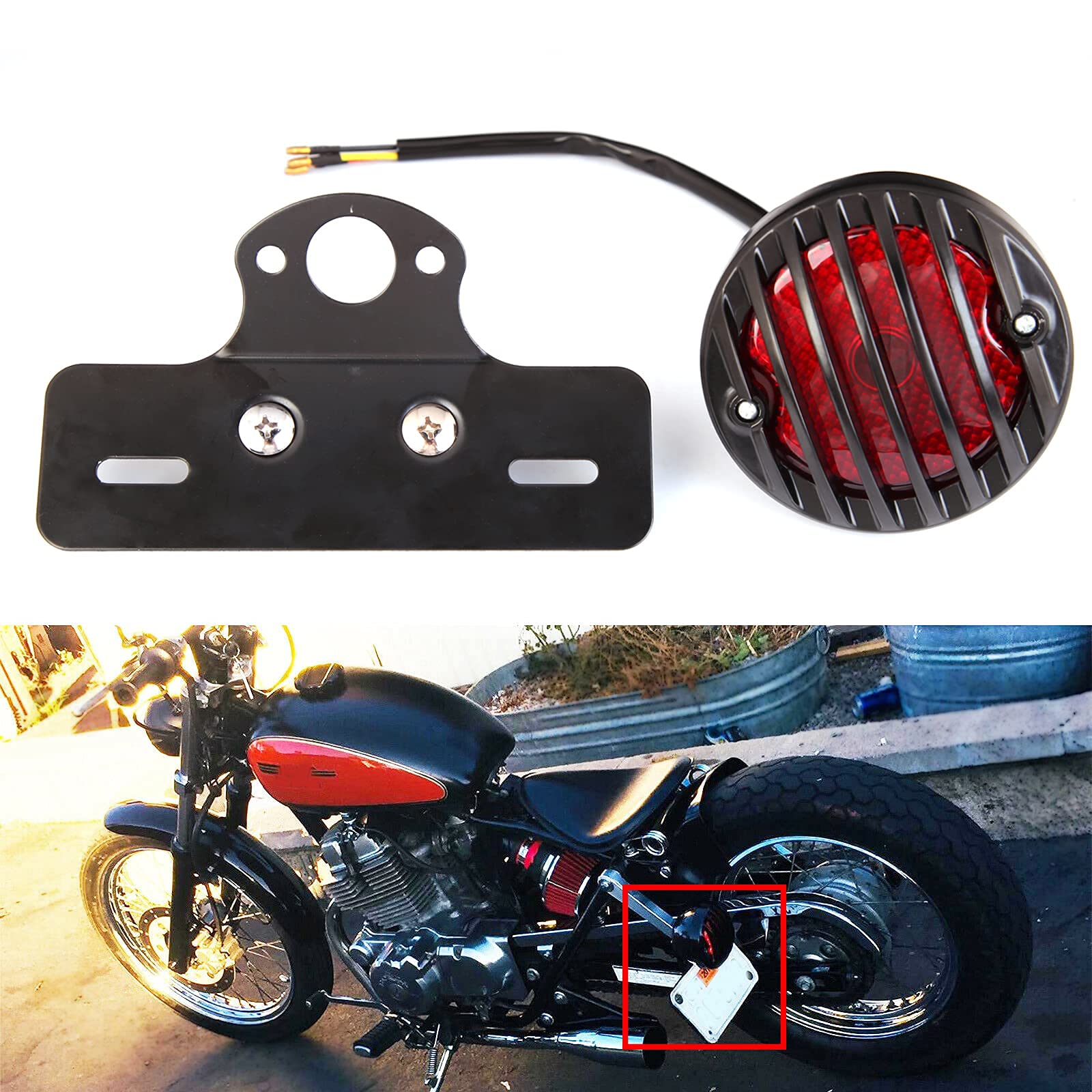 JMTBNO Fanale Posteriore per Moto Universale 12V Retrò Lampada Luce del Freno Luce Motore Alluminio Staffa per Chopper Bobber Cruiser Cafe Racer Scooter ATV