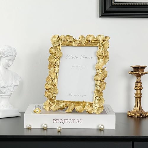 Miniatura 7 de Cuspin Marco de fotos vintage de 5 x 7 pulgadas, hojas ornamentadas texturizadas de resina hecha a mano con parte frontal de vidrio, marcos de fotos