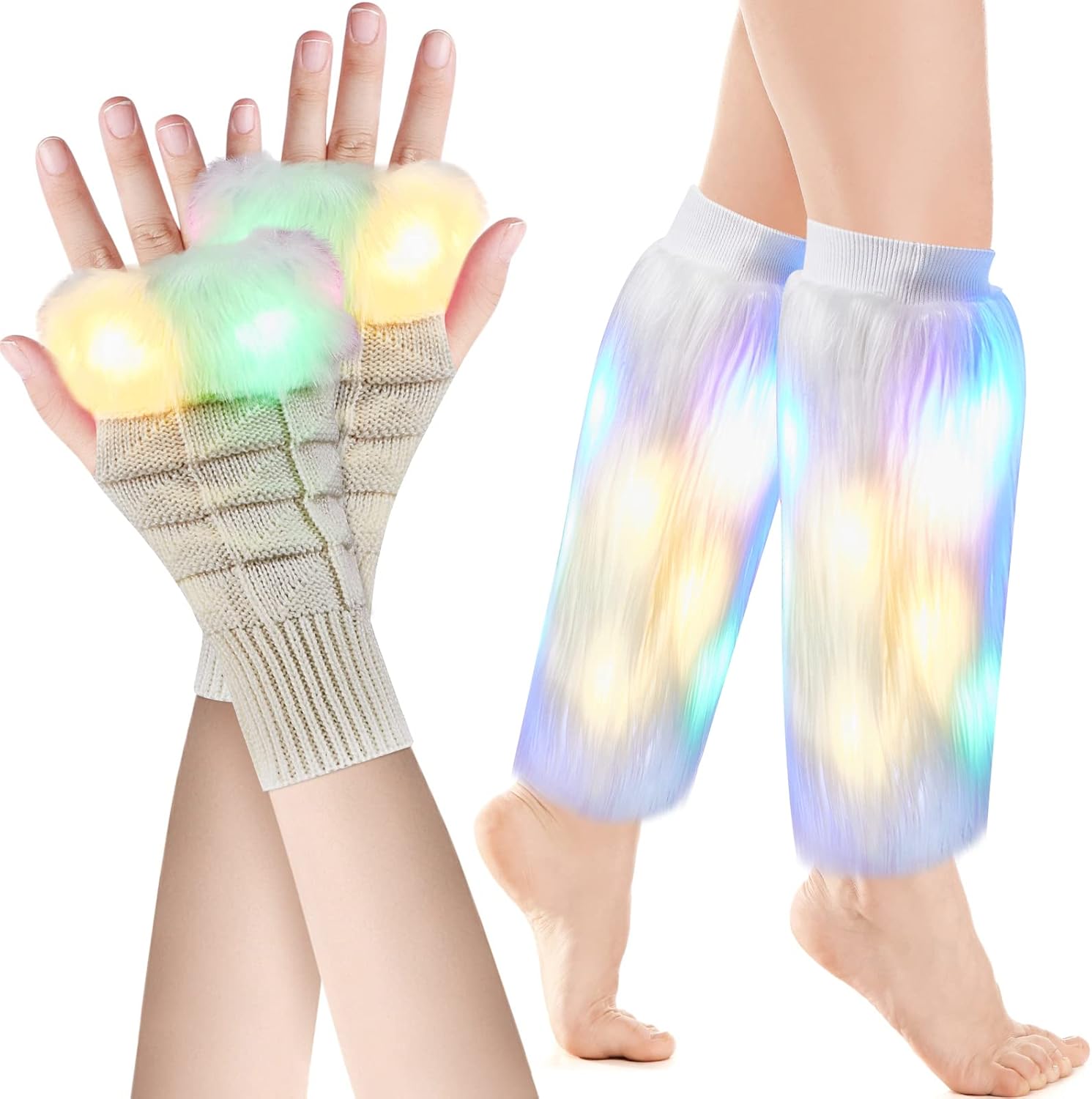 Furry Leg Warmers Light up LED White Leg Warmers Christmas
