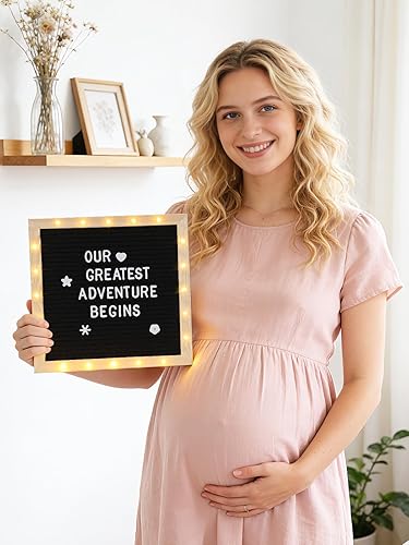 Miniatura 6 de Tablero de letras de fieltro con luces LED, anuncio personalizado de embarazo y bebé de 10 x 10 pulgadas con marco, decoraciones de fiesta de boda