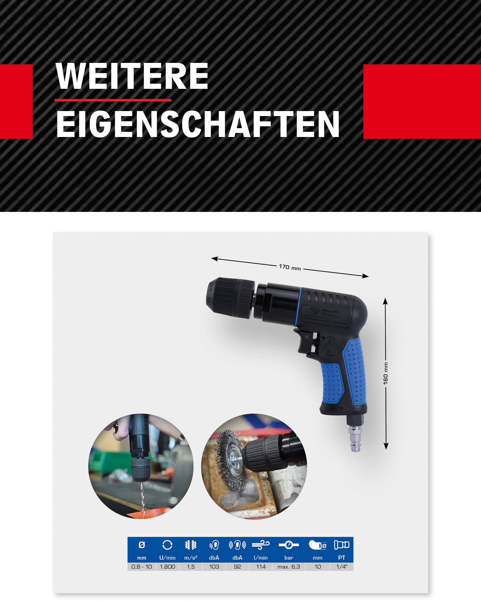 BRILLIANT TOOLS BT160704 Druckluft-Bohrmaschine [Powered by KS TOOLS]