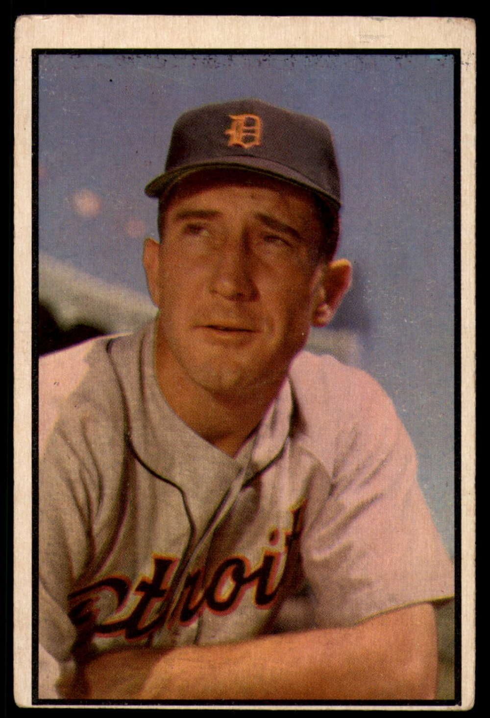 1953 Bowman Color #132 Fred Hutchinson Tigers MLB Baseball Card VG Very Good