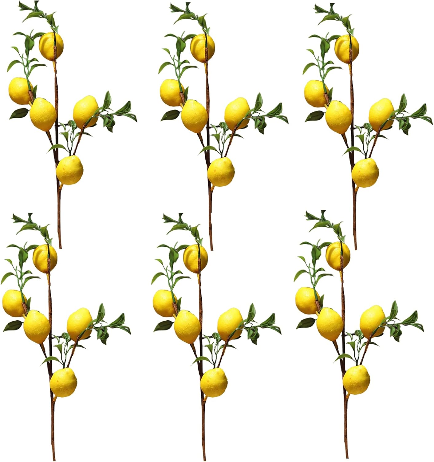 Firlar 6 PCS Artificial Lemon Branches, 20inch Yellow Fake Lemon Flower Branch, Artificial Floral Picks Faux Lemon Tree Stem Vivid Plant Fruit Bouquet for Farmhouse Table Kitchen Festival Party Decor