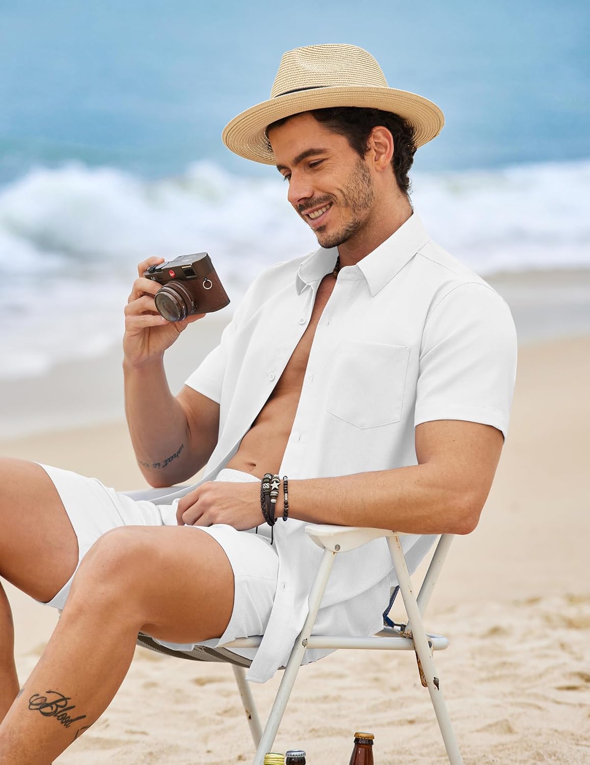 COOFANDY 2 Piece Set for Men Cruise Outfits Set Mens Summer Vacation Outfit Short Sleeve Button Down Shirts - Image 4