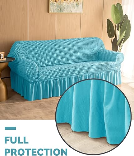 Miniatura 5 de Funda para sofá de 1 pieza para sofá de 3 cojines con falda, duradera, lavable, de alta elasticidad, fácil ajuste, protector universal de muebles (3