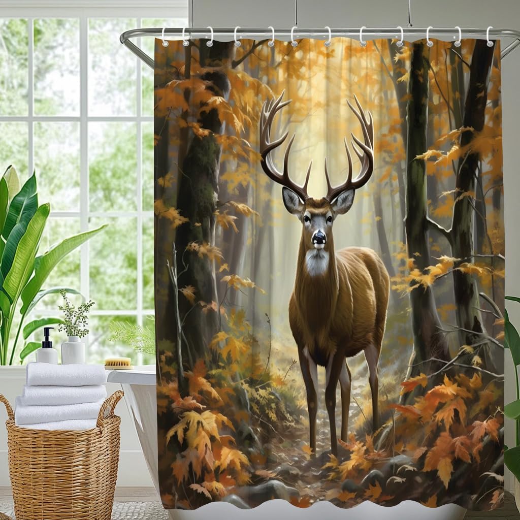 Country Rustic Forest Deer Shower Curtain Wildlife Hunting, 70x70