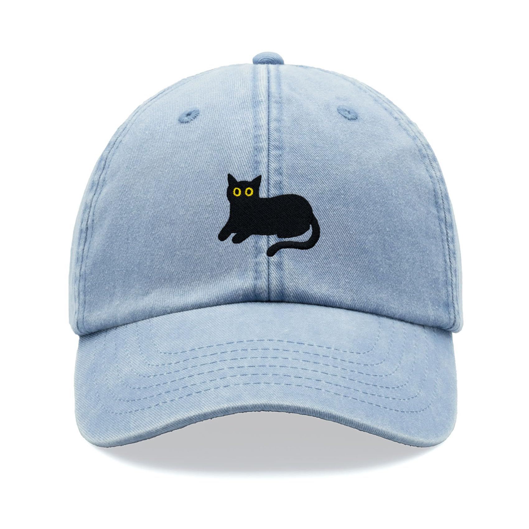 Black Cat Lying Down Baseball Cap Vintage Washed Unisex Dad Hat Adjustable Light Blue