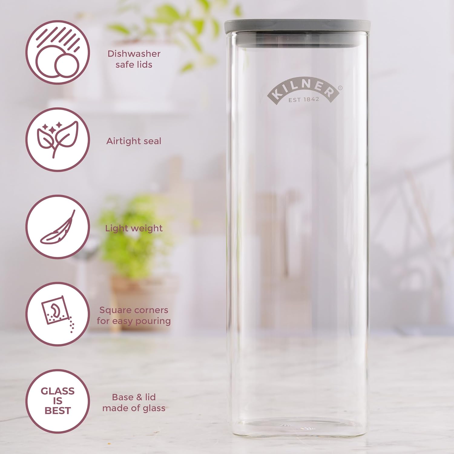 Kilner Fresh Storage Jar 2 Litre Airtight Glass Container Durable Vacuum Seal Lid | BPA-Free Jar for Food Storage, Cereal, Breadsticks, Dry Goods, Pantry Organisation