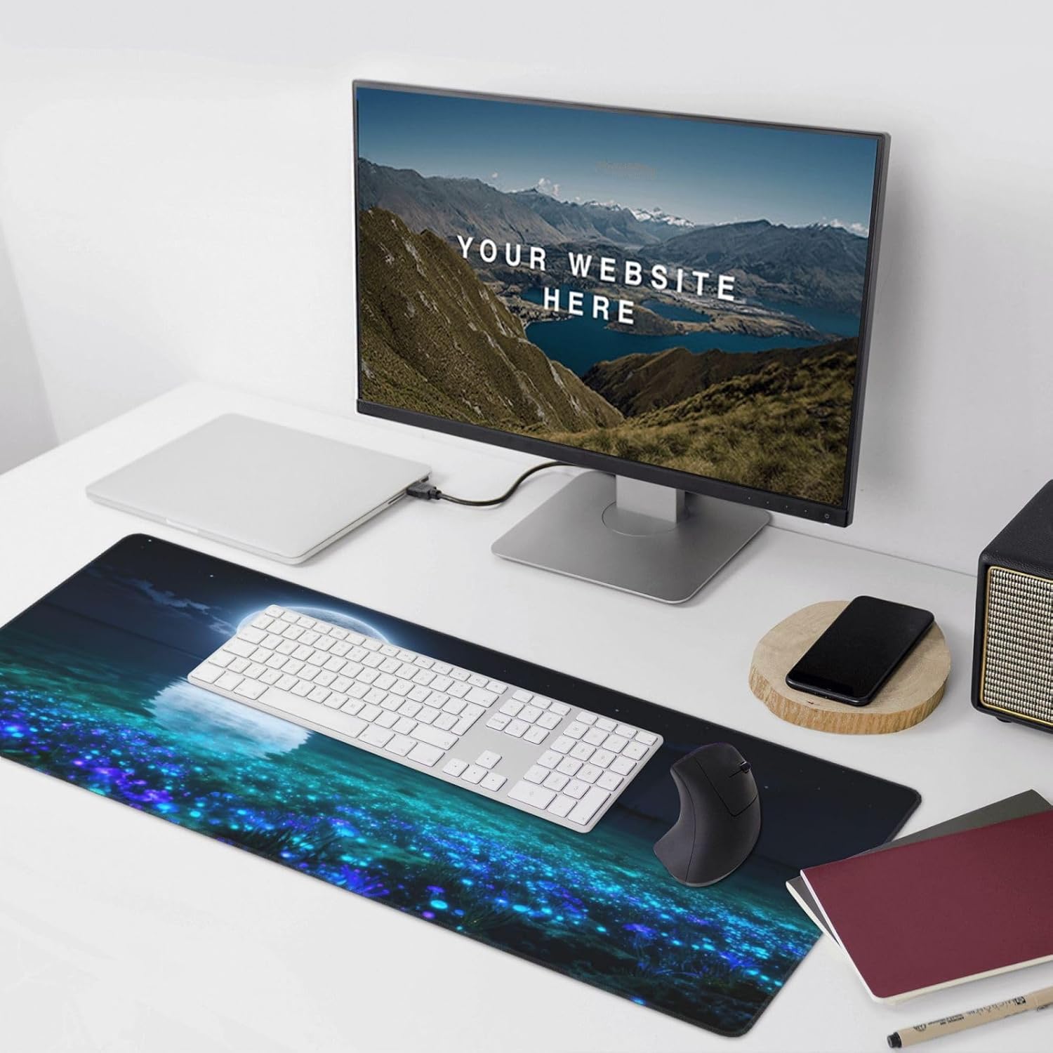 Gaming Mouse Pad,Large Mouse Pads for Desk,Non-Slip Rubber Base Extended Mousepad,XXL Keyboard Mouse Mat,Stitched Edges Computer Keyboard Desk Pad,35.4x15.8inch,Moon Ocean
