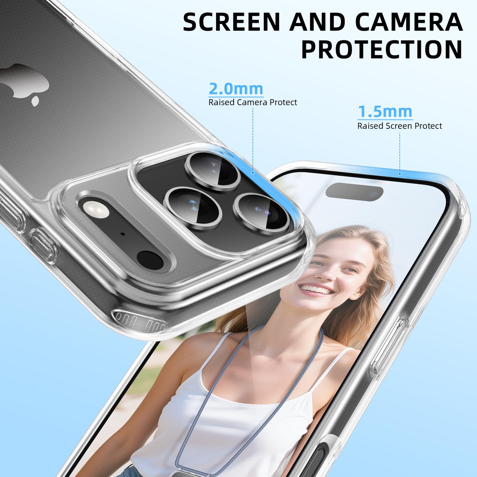 GOODVISH Cover Trasparente con Cordino per iPhone 17 Pro, Custodia con Regolabile Collana per iPhone 17 Pro 6.3", [Antiurto] [AntiGraffio] [Antiscivolo] Case con Laccio Tracolla, Blu