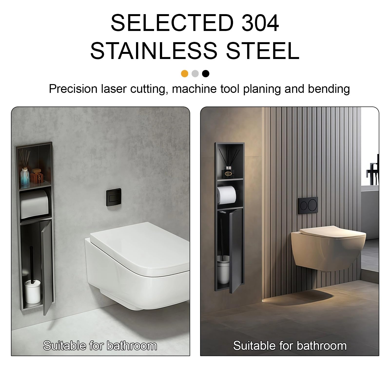Módulo Armario Empotrado En Acero Inoxidable,Empotrado Papel Higiénico Nicho Ducha,Portarrollos Papel Higiénico Y Portaescobillas,Ideal para Uso En Baño Y Hotel(Gray,80 * 18 * 12.5cm)