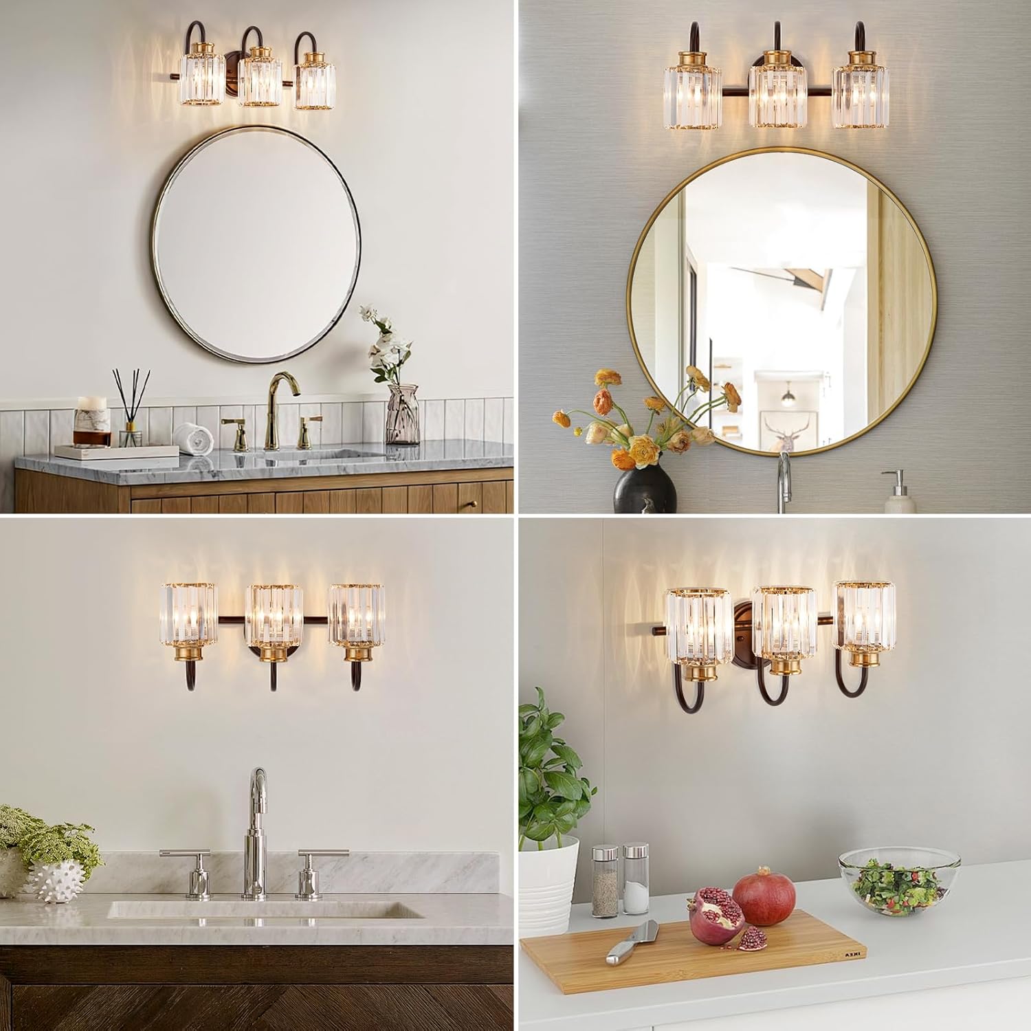 ORB Bathroom Light Fixtures with K9 Crystal Lampshade Bathroom Lighting Over Mirror Vanity Lights for Living Room,Bedroom,Restroom,Hallway 3 Lights