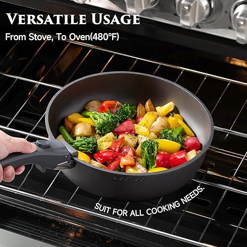 Miniatura 4 de JEETEE Juego de 20 ollas y sartenes reforzadas de titanio, antiadherentes, con mango desmontable, juegos de utensilios de cocina de inducción, asas