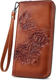 VIMUTI Womens Wallet Rfid Embossed Vegan Leather Multi Card Slots Wallets Large Capacity Wristlet Travel Purse for Women