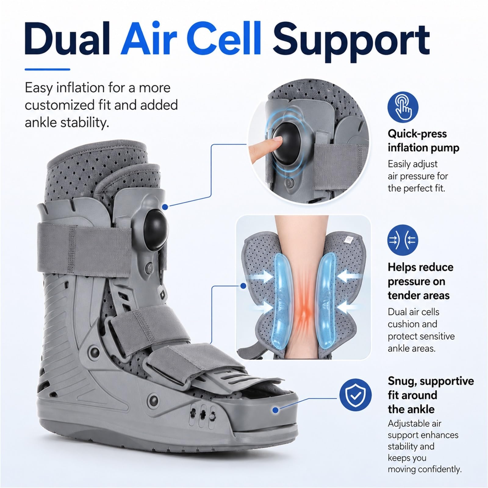 Tutore Caviglia Rotto e Distorsione Stivale Ortopedico Gonfiabile Walker Boot Basso per Recupero Medico Frattura Piede Tendine d'Achille Supporto Regolabile(S)