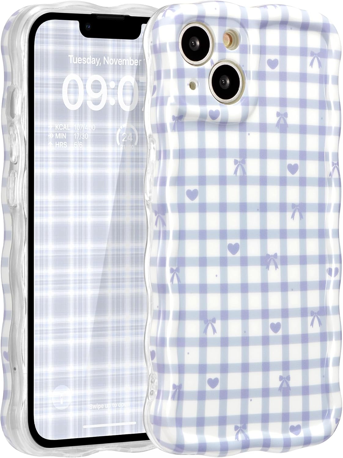 ZCDAYE Wavy Gingham Phone Case for iPhone 14,Blue Checks