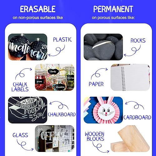 Miniatura 6 de Fubullish Marcadores de tiza para ventana de automóvil, paquete de 5 unidades, lavables, de pintura blanca, con puntas de 0.59 pulgadas de grosor,