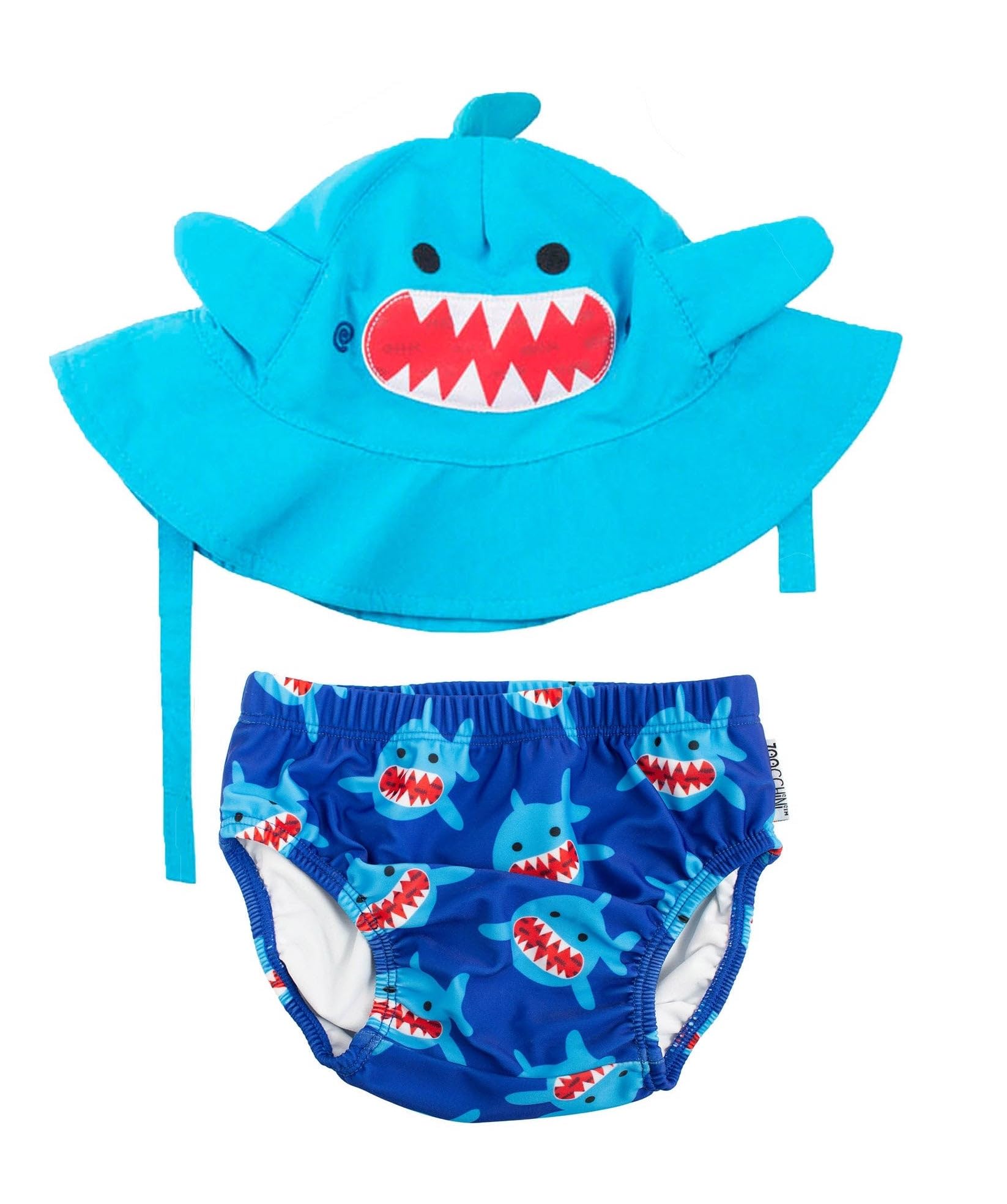 Zoocchini - Set Baby Costumino Contenitivo e Cappellino, Multicolore (Squalo), L (12-24 mesi)