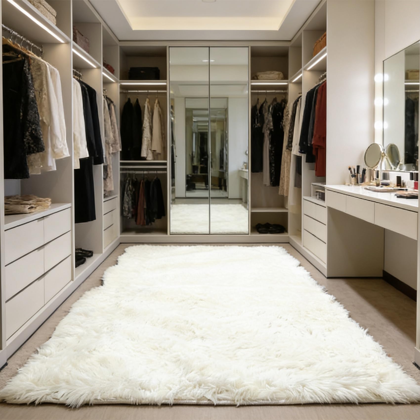 Tapis de chambre blanc 230x200 idéal pour créer un coin bureau cocooning